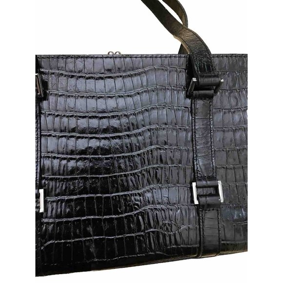 Vintage Eitenne Aigner Leather Croc Pattern Snap Closure Black Classic - Picture 4 of 16
